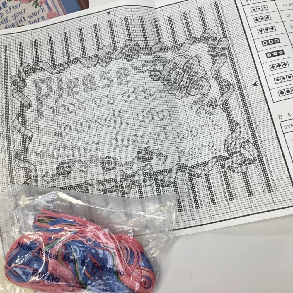 Bucilla Counted Cross Stitch Kit Please Pick Up After Yourself 40728 Work Signs